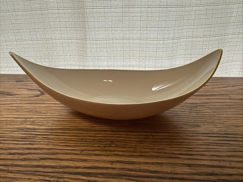 Lenox Boat Shaped Dish Pink Outside Serving Bowl Centerpiece w/ Gold Trim ~9”